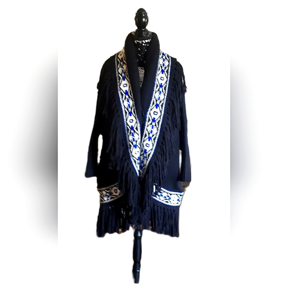 Ralph Lauren fringed Black and White Cardigan